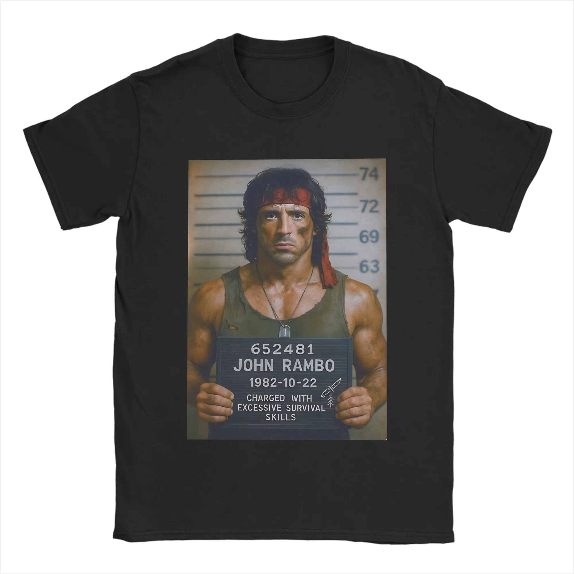 John Rambo T-shirt en coton pour hommes, T-shirt drôle à col rond, vêtements à manches courtes, impr