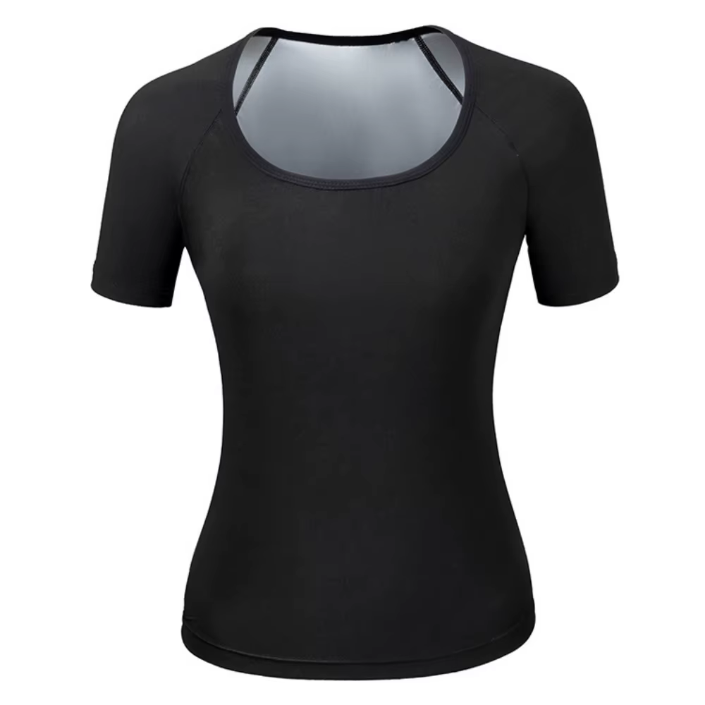T-shirt de sudation à manches courtes résistant à la transpiration, brûle-graisse, effet sauna, poly