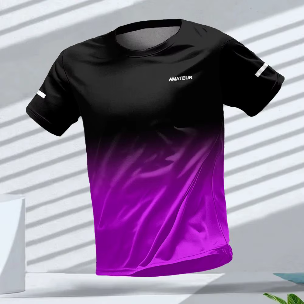 T-shirt pour hommes Sports de plein air T-shirts de course motif dégradé imprimé T-shirt confortable