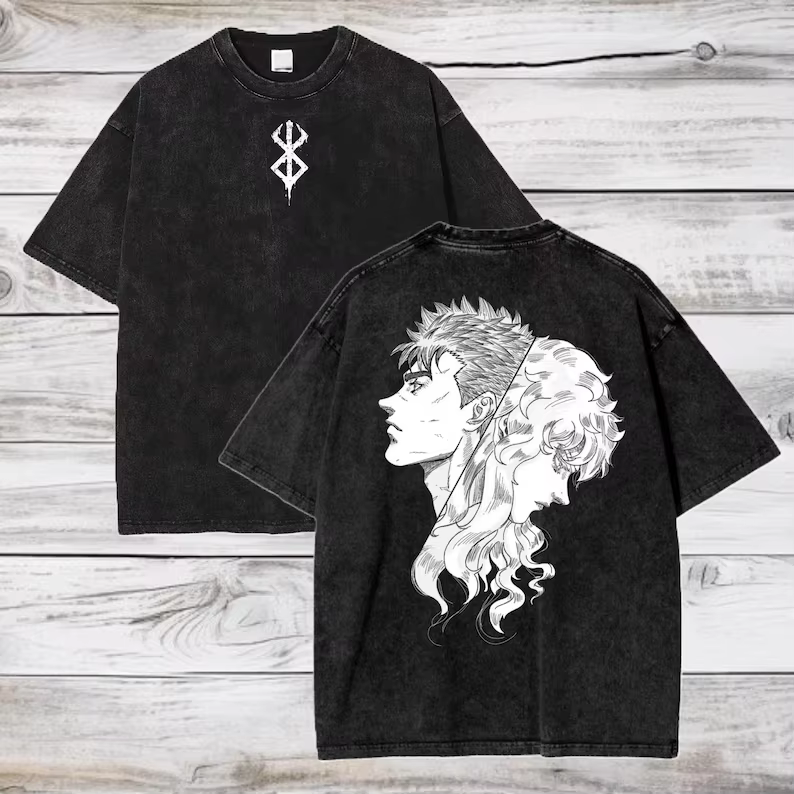 Guts Griffith imprimé T-shirt délavé Berserk Anime vêtements hommes Manga coton t-shirts décontracté