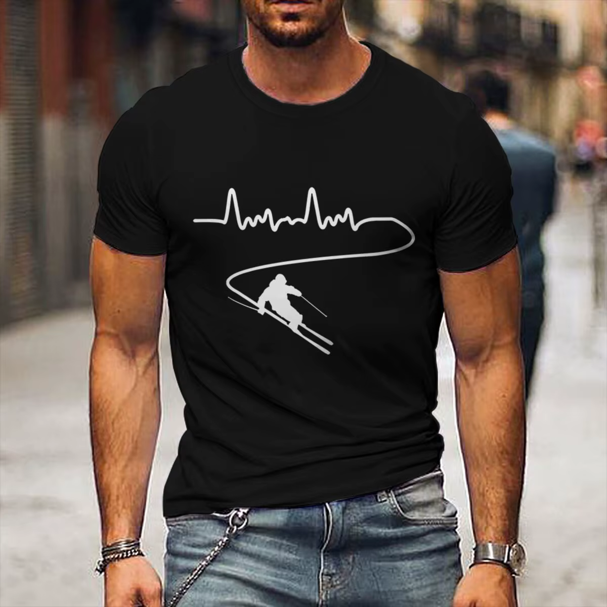 T-shirt lumineux pour homme à motif graphique Cœur battant, col rond, manches courtes, style Harajuk
