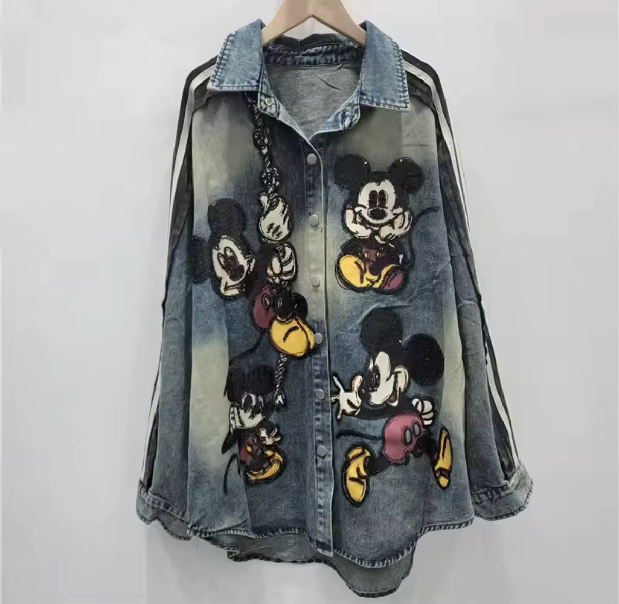 Veste en jean de marque de luxe européenne et américaine, broderie de paillettes robuste, haut ample