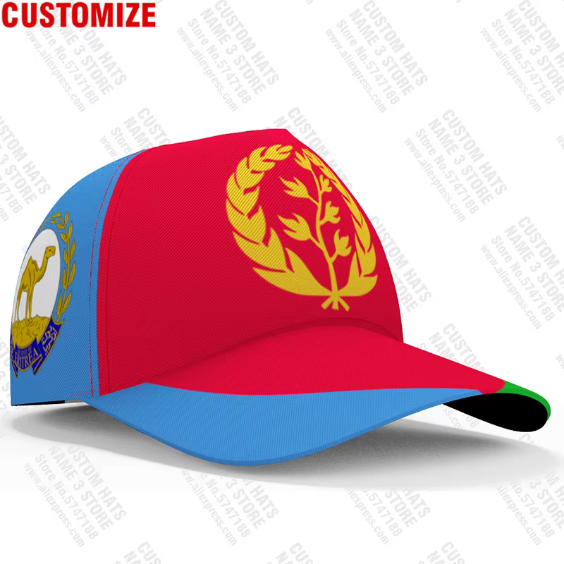 Casquettes de Baseball Érythrée 3D sur Mesure, Chapeau avec Logo de l'Équipe, pour Pays Eri, Voyage 