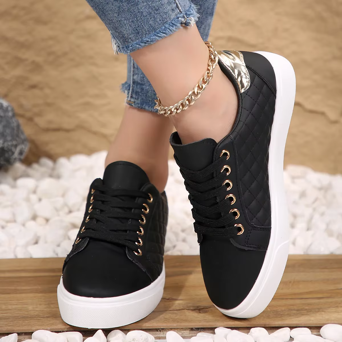 Baskets à Plateforme pour Femme, Chaussures de Tennis, Confortables, Plates, Décontractées, à Lacets