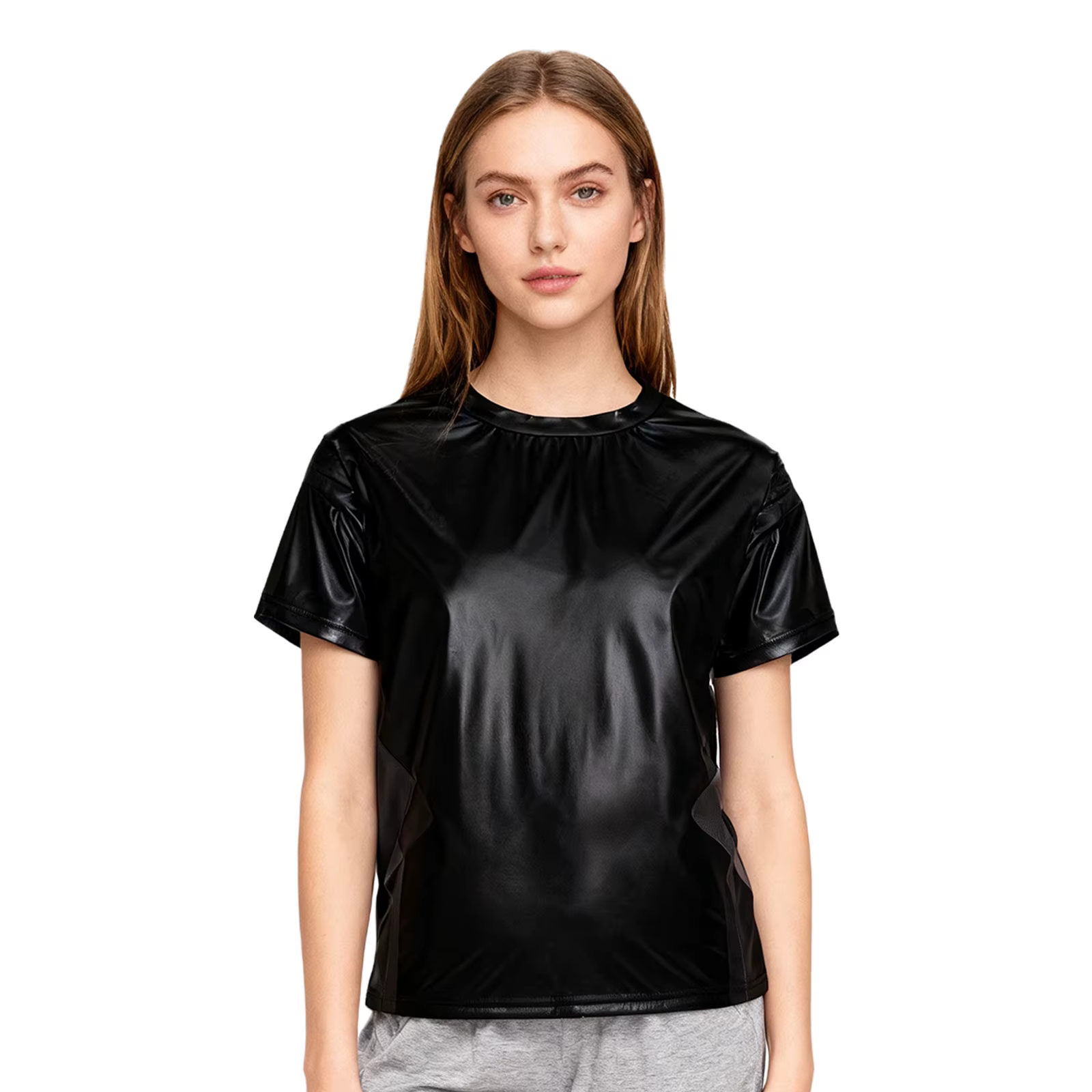 T-shirts de danse pour femmes, costumes de rave disco, hauts de fête de carnaval, t-shirt métallique