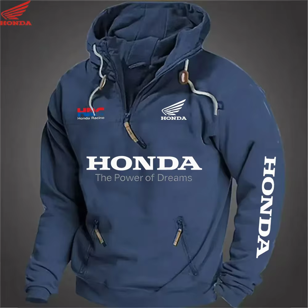 Sweat à capuche tendance Honda, poches sportives zippées sur les manches, pull décontracté ample, ha