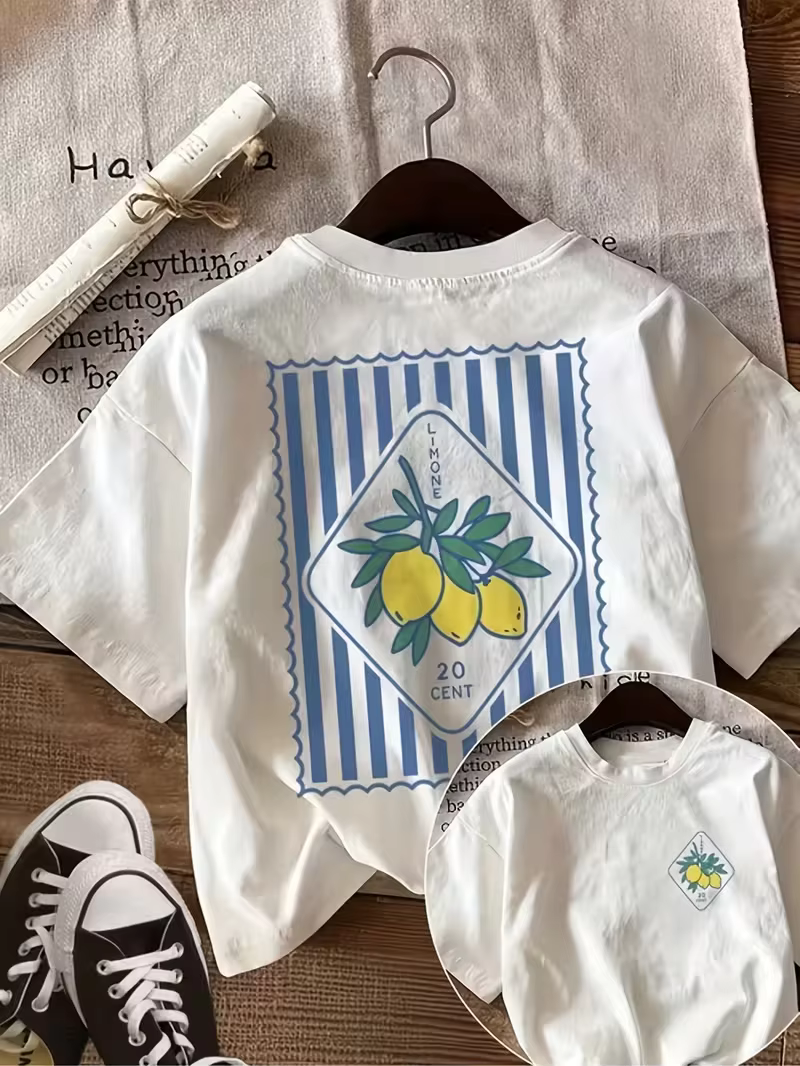 T-shirt imprimé Limone Lemon Stamp, design avant et arrière, col rond décontracté à manches courtes,
