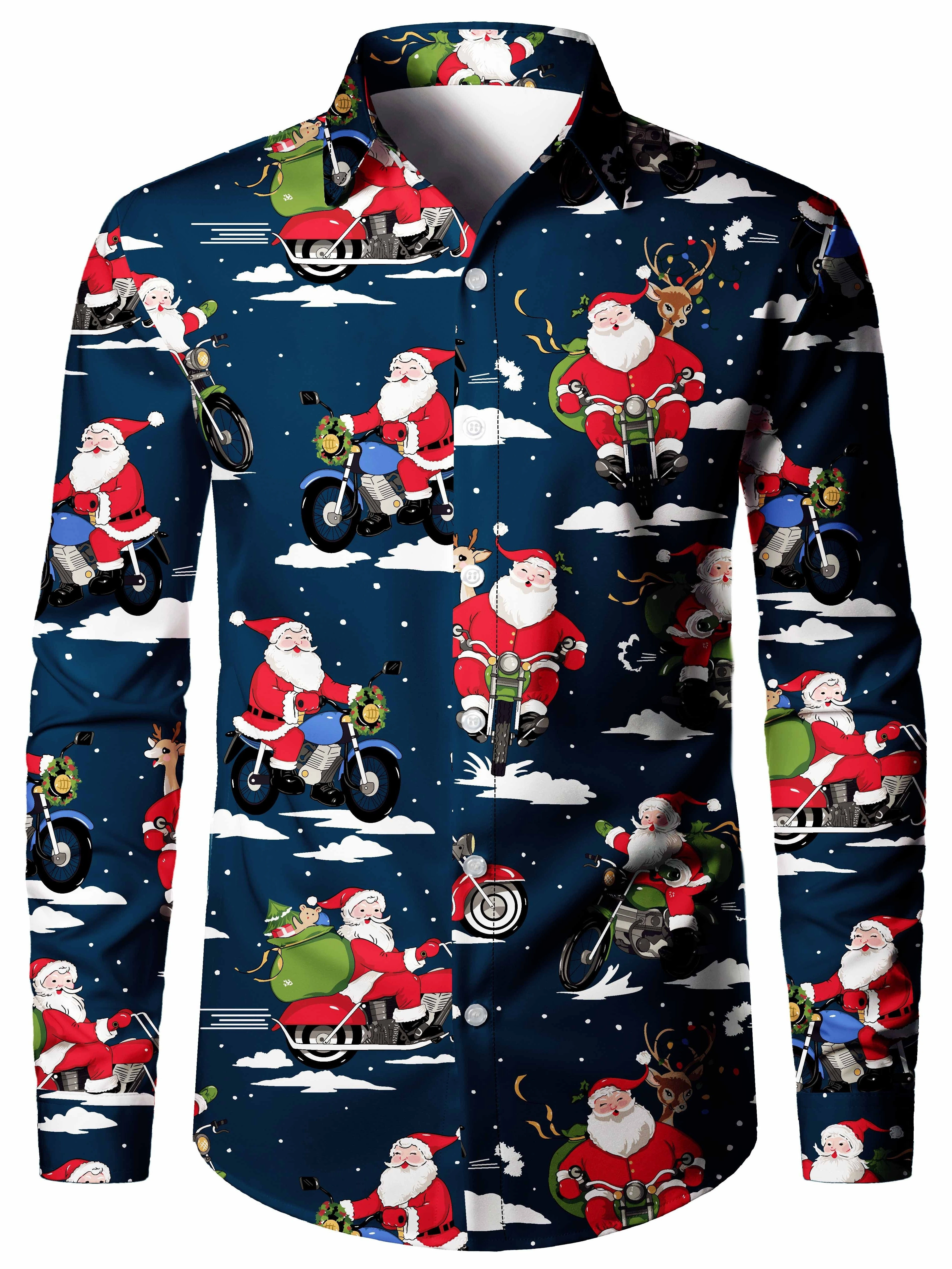Chemise à manches longues sur le thème de Noël pour hommes, chemises respirantes, mode décontractée,