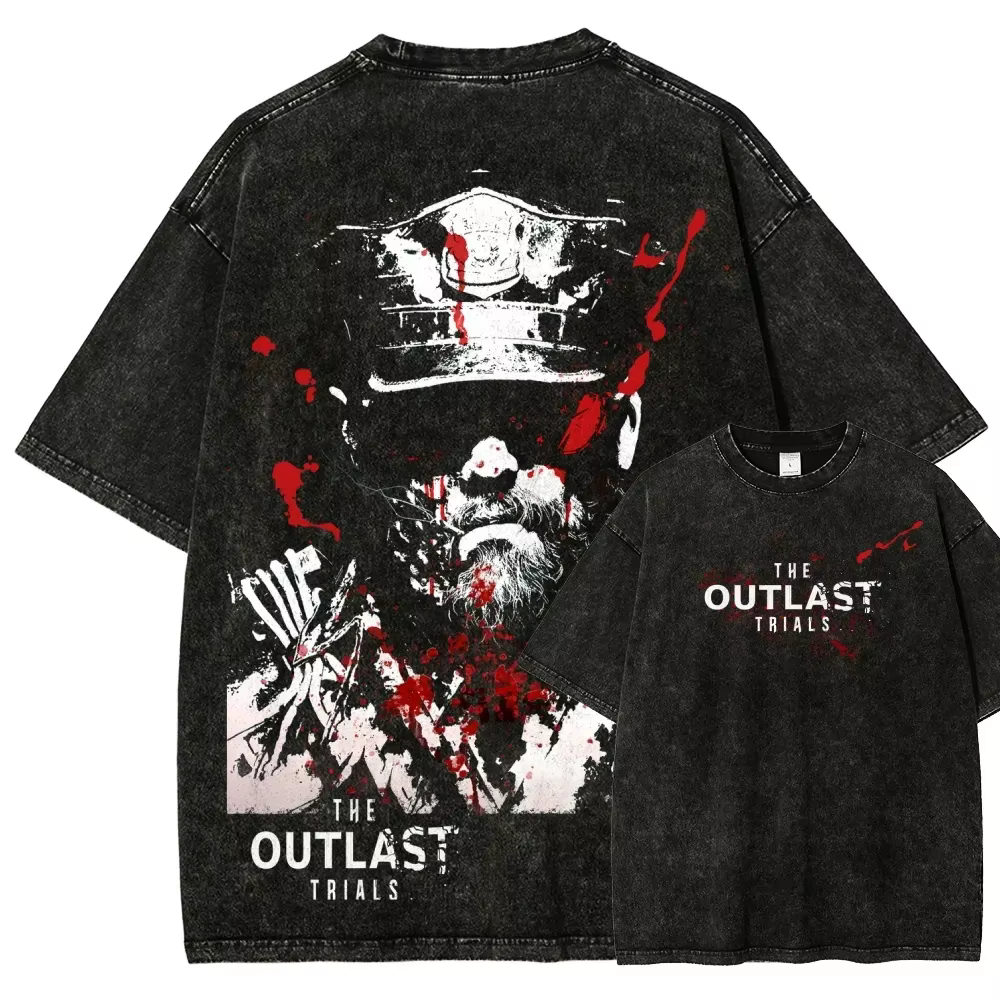 T-shirt The Outlast Trials, style vintage délavé, motif de jeu d'horreur, unisexe, coupe oversize, c