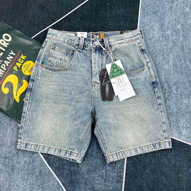 Short en jean rétro américain lourd pour hommes, nouveau pantalon capre droit et décontracté, été 20
