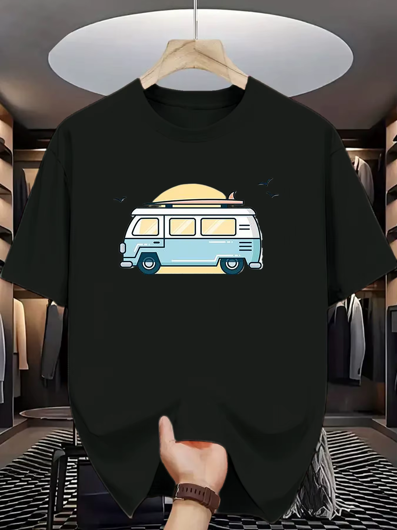 T-shirt vintage pour hommes, style surf et camping-car – T-shirt d'été léger et respirant, haut déco