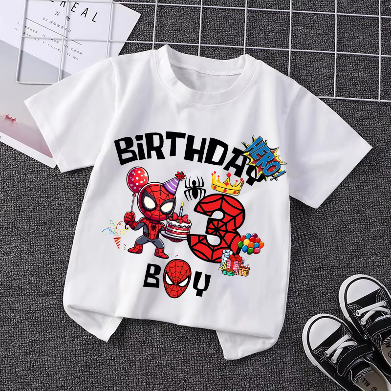 T-shirts Marvel Spiderman 2026 pour enfants, numérotés de 3 à 9 ans, hauts de mode pour garçons, vêt