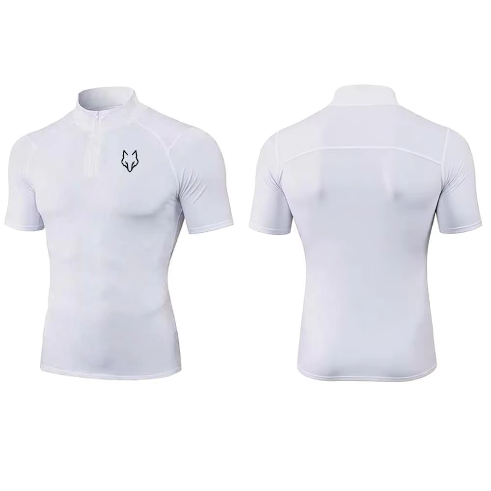 T-shirt de sport moulant pour homme, col roulé, manches courtes, compression, séchage rapide, idéal 
