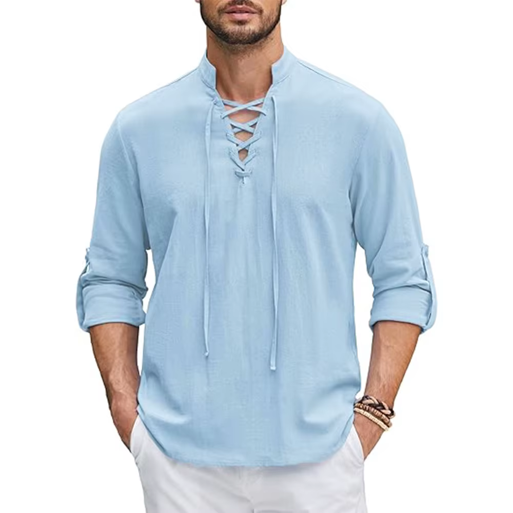 Chemise Renaissance pour hommes, haut Pirate Viking médiéval, chemises en coton et lin, manches long