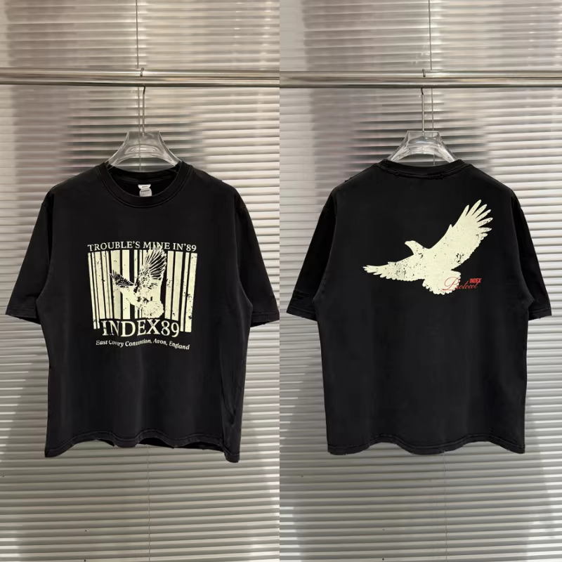 T-shirts Vintage Protocole Délavé et Usé Décontracté Ample à Manches Courtes pour Hommes et Femmes