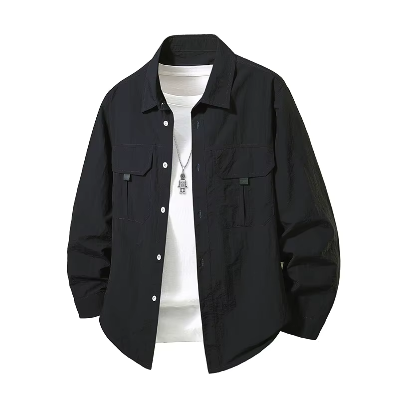 Taille européenne hommes printemps automne séchage rapide chemise à manches longues en plein air gra