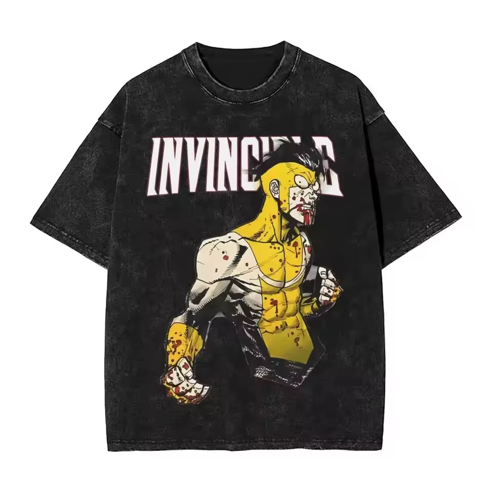 Nouvelle Arrivée 2026 T-shirt Homme Rétro Invincible Motif Dessin Animé et Bande Dessinée Effet Déla