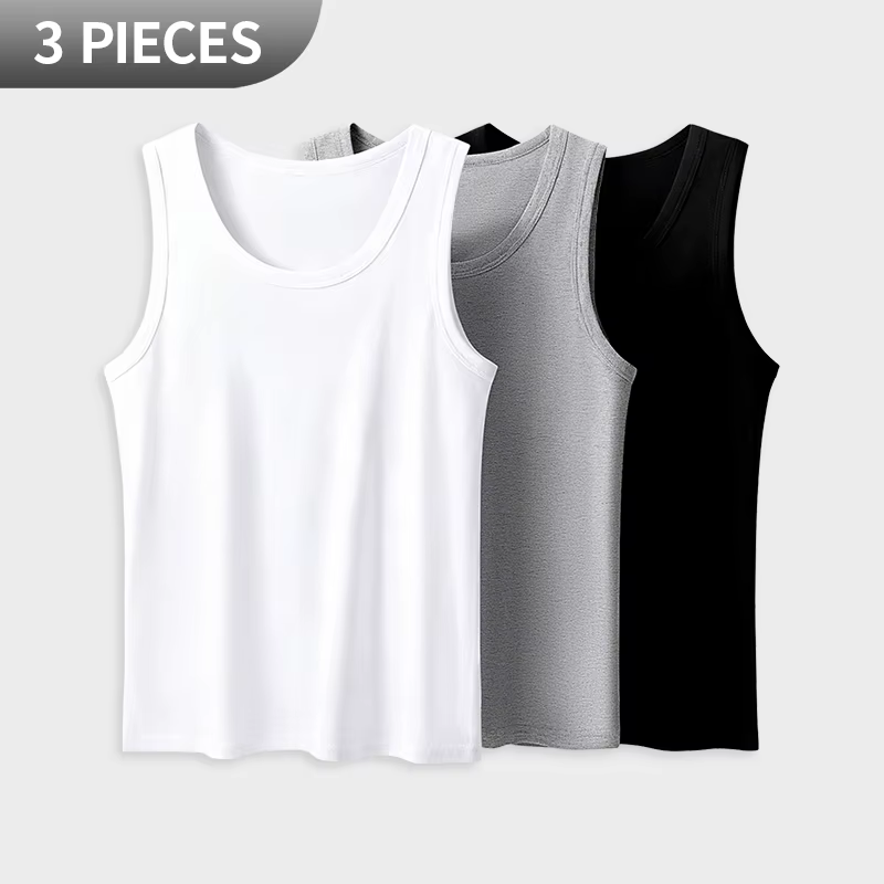 Lot de 3 Gilets en Coton Quatre Saisons pour Hommes, Style Décontracté, T-shirt Sportif Simple pour 