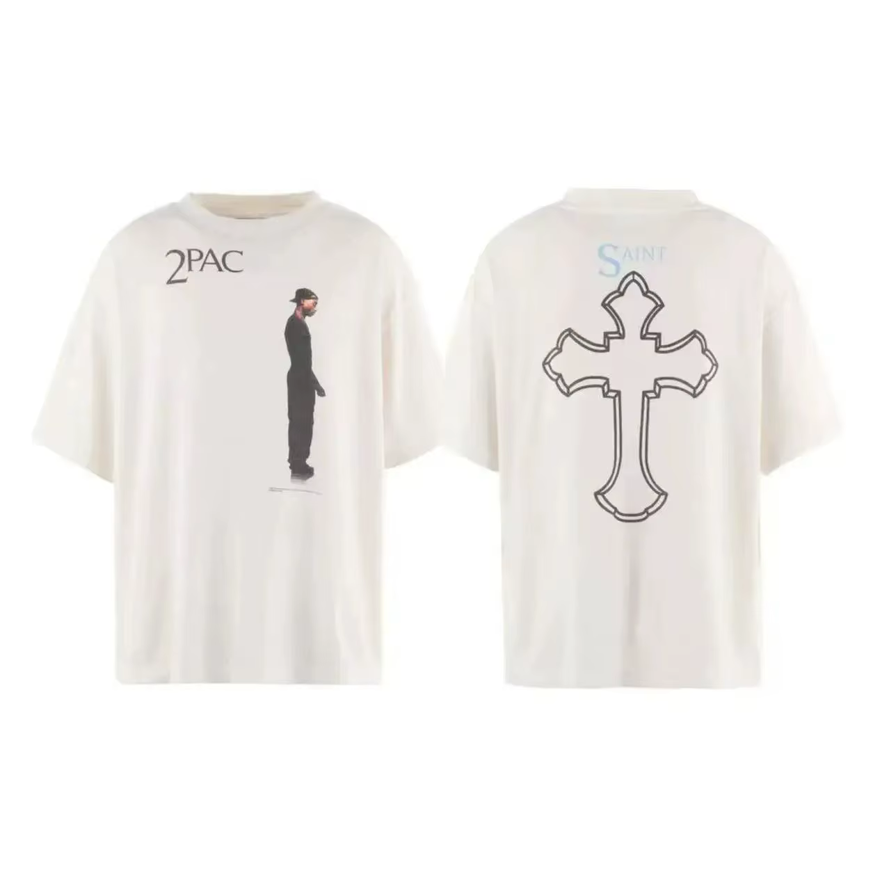T-shirt à manches courtes pour hommes, Vintage, surdimensionné, vêtements Saint, hauts de haute qual