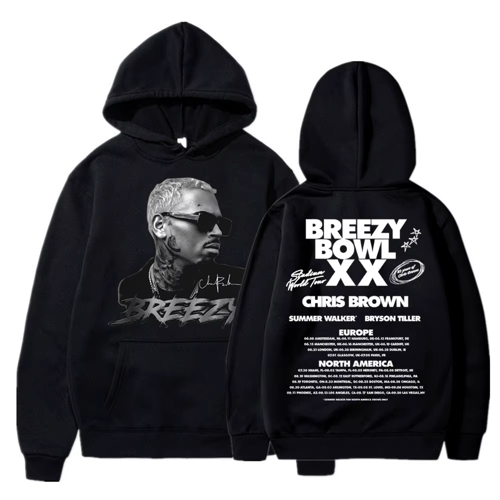 Chris Brown Breezy Bowl XX 2025 Concert Tour sweat à capuche Hip Hop rétro hommes femmes sweat surdi