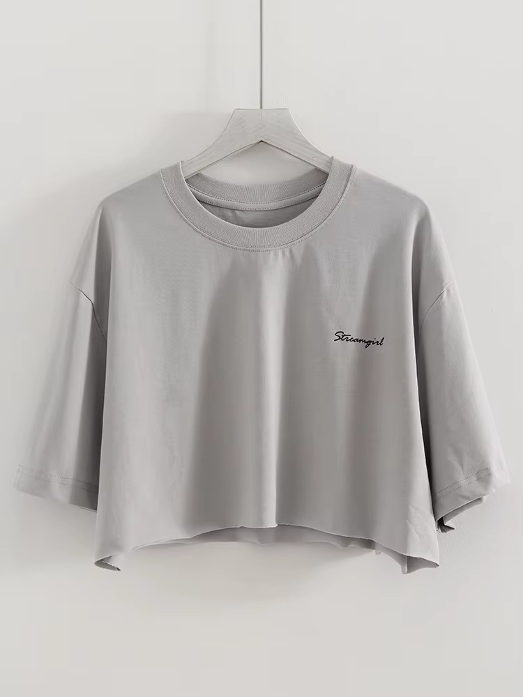 Blanc coton culture t-shirts pour femmes coupe ample été Sexy Baggy haut court t-shirt à manches cou