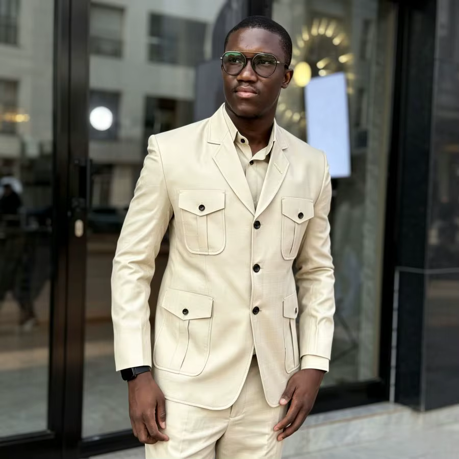 Costumes de safari pour hommes avec revers cranté, 2 pièces, tenues de mariage pour homme, blazer à 