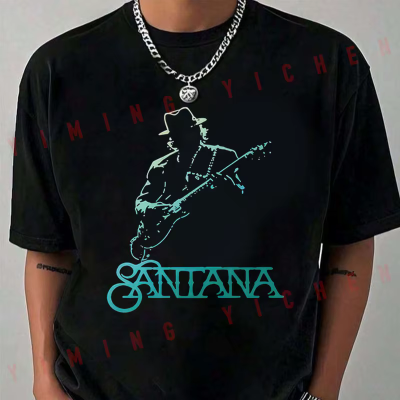 T-shirt pour homme avec impression de silhouette de guitariste Santana, style moto, streetwear hip-h