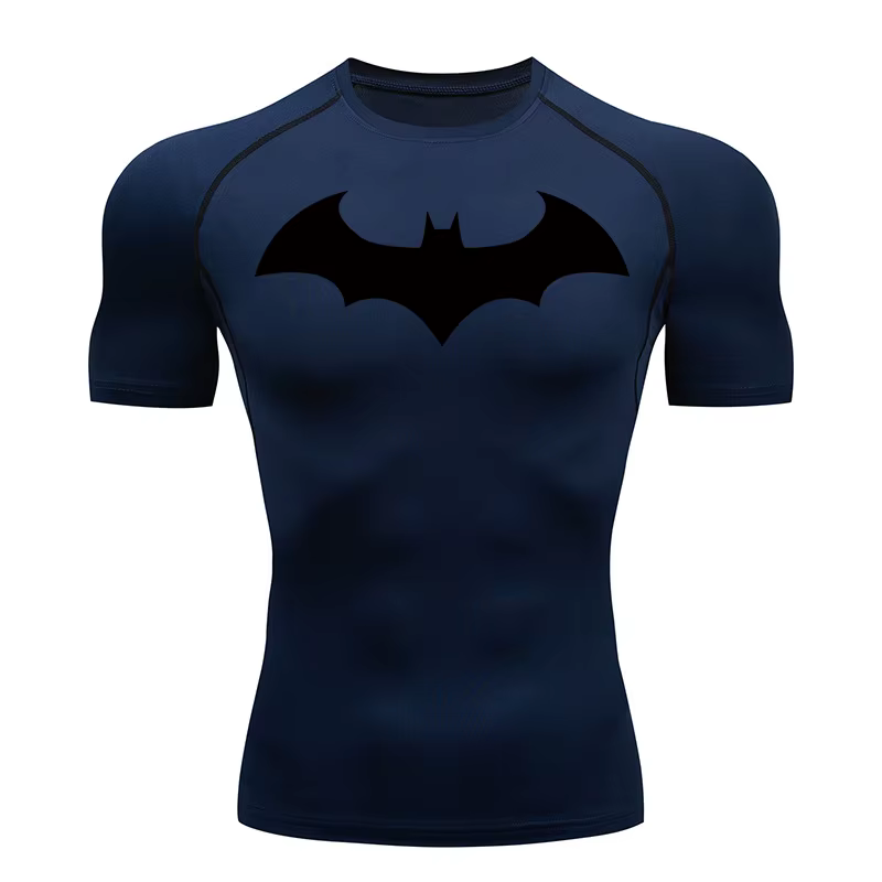 T-shirts de compression à motif chauve-souris pour hommes, manches courtes, anti-UV, pour la gym, l'