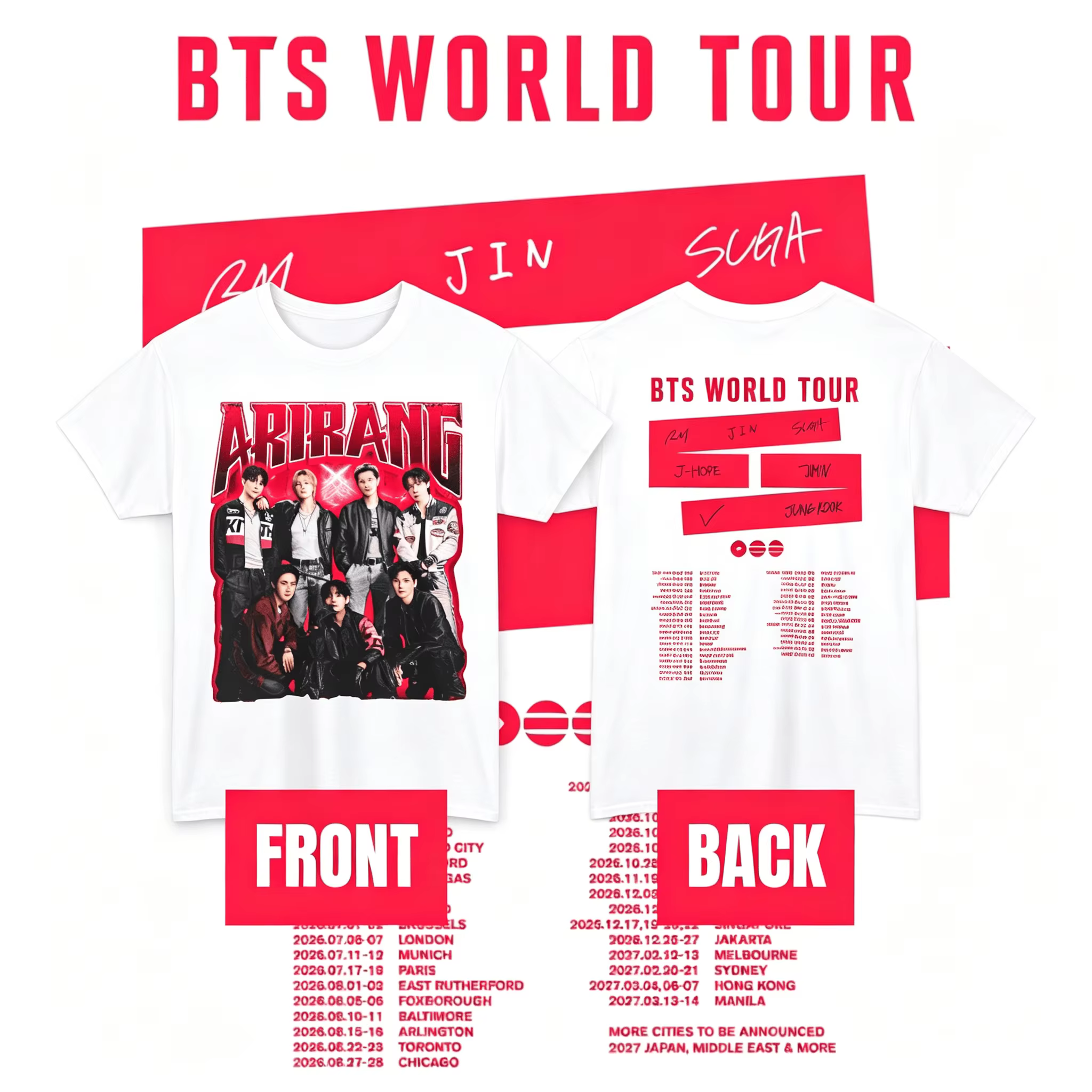 T-shirt BTS Arirang Comeback Live Bangtan Kpop Concert World Tour Merch Y2k2026 Été Homme Femme Coto