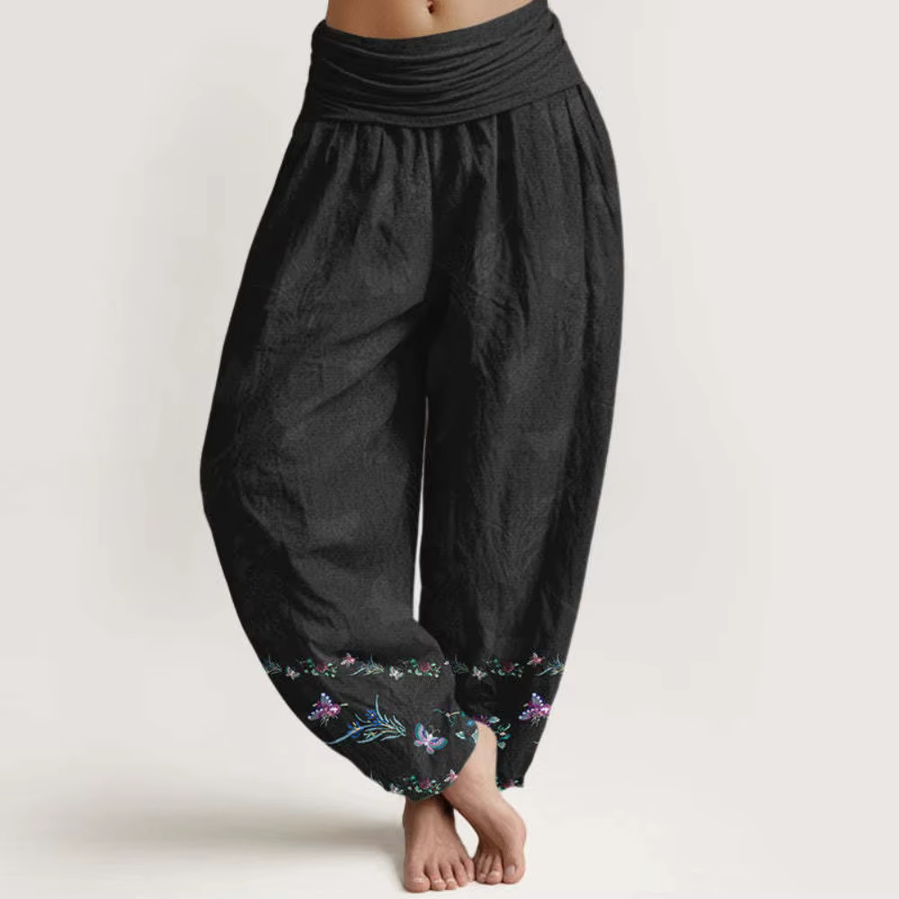 Pantalon Harem Femme Imprimé Nuages Orientaux en Coton Confortable, Taille Haute Élastique, pour Méd