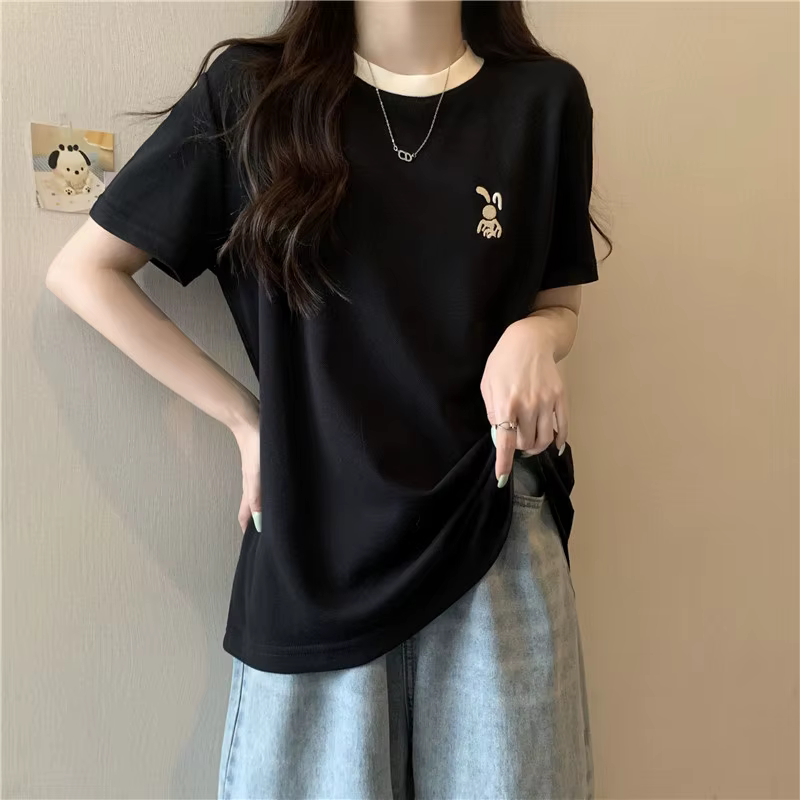 T-shirt à manches courtes pour femmes, ample et polyvalent, tendance, marque brodée, haut à manches 