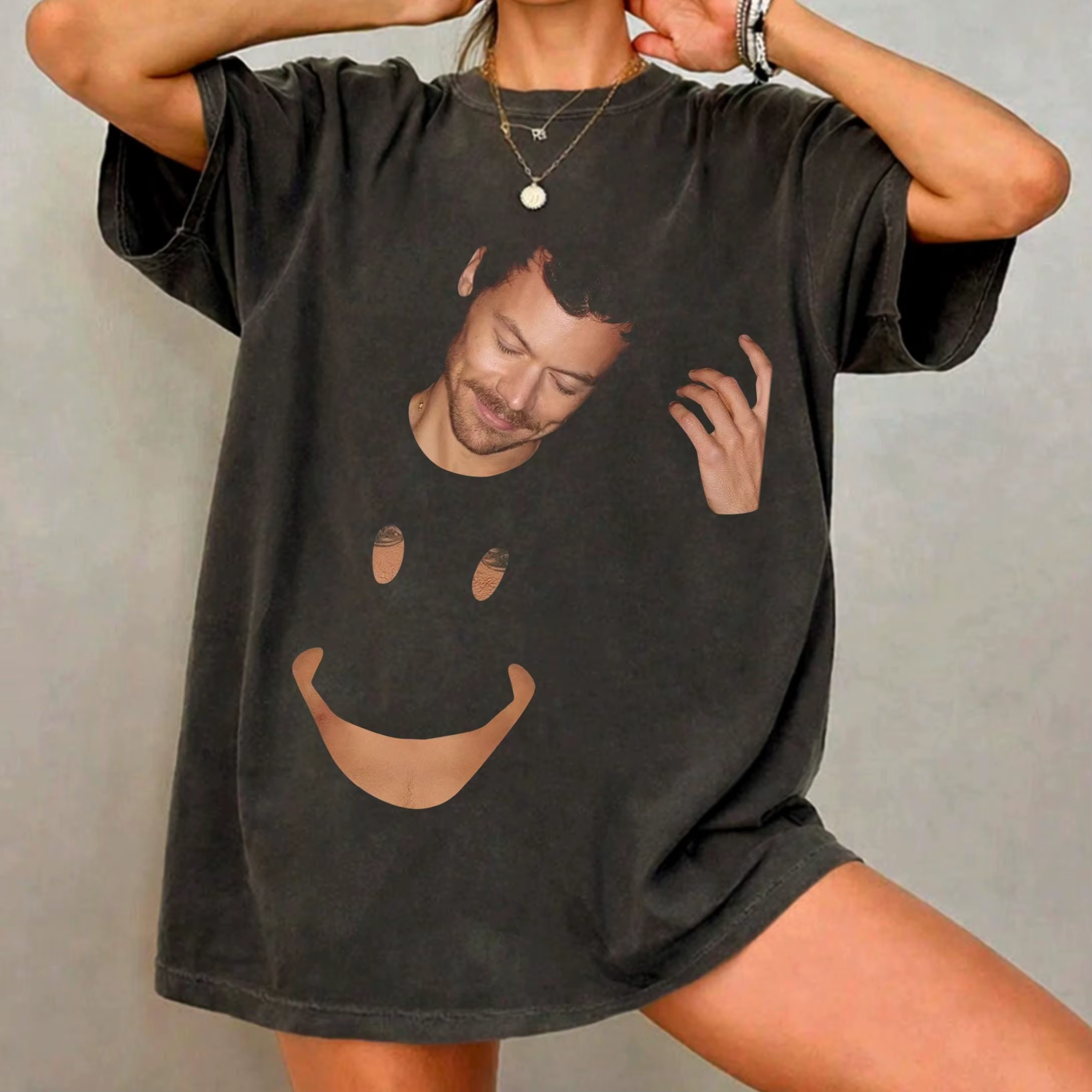 T-shirt Harry Styles avec visage souriant, tee-shirt 2026, t-shirt graphique vintage HS, vêtements r