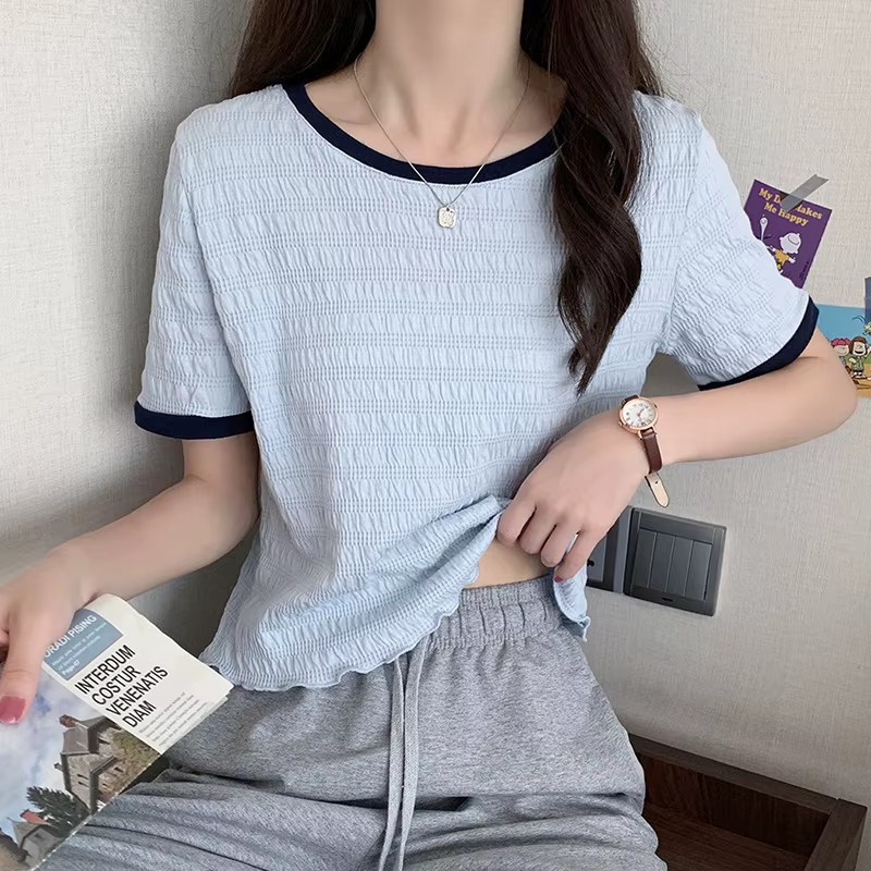 Petit T-shirt à manches courtes pour femmes, épaules droites, début du printemps et de l'été, Style 