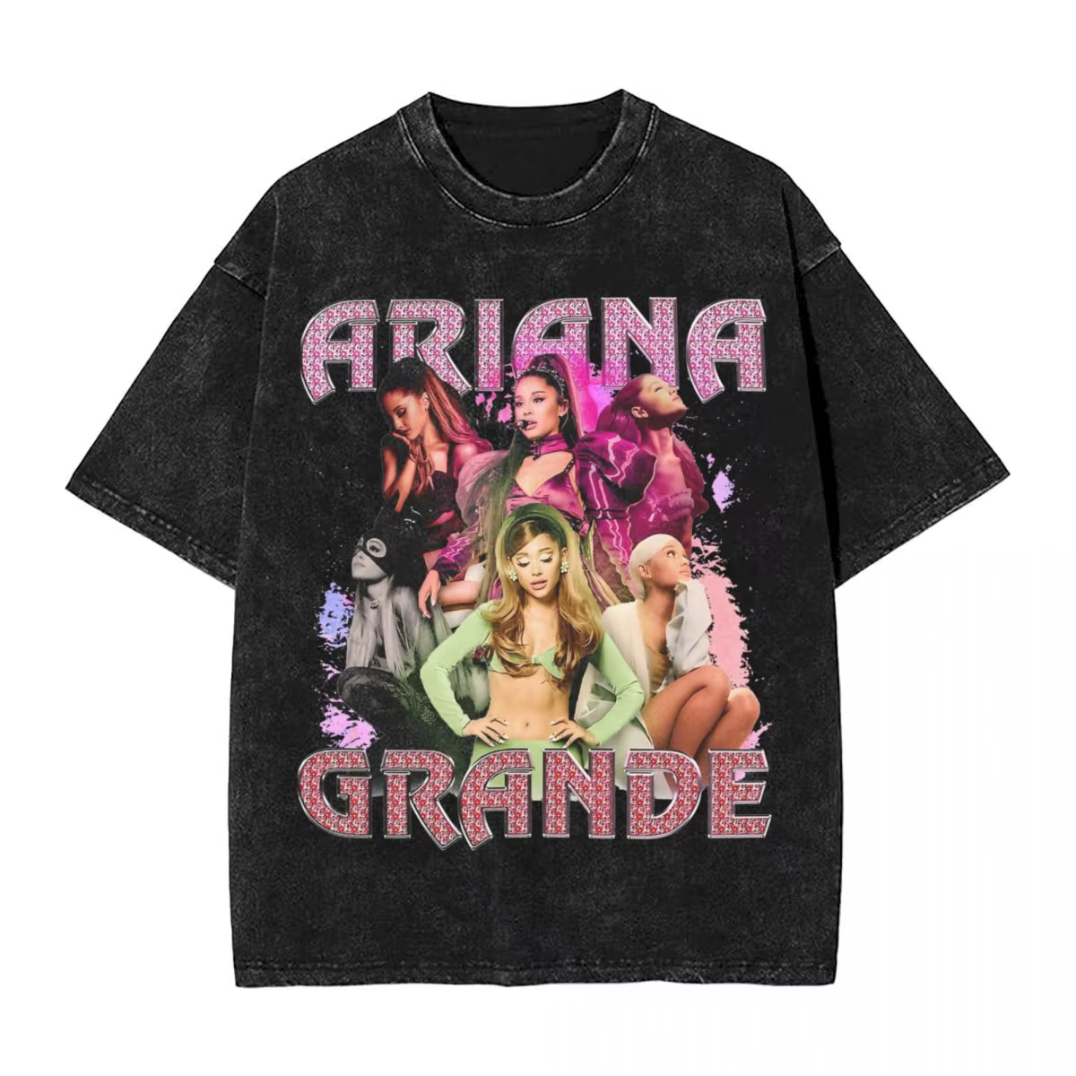 T-Shirt à Manches Courtes pour Homme et Femme, Streetwear, Hip Hop, Rétro, Délavé, Ariana Grandes, É