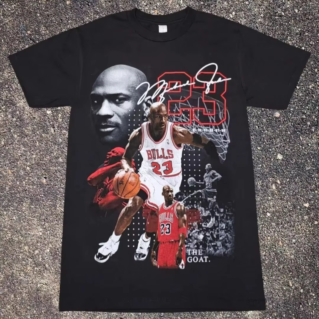 T-shirt Michael Jordan 2026 – Photo emblématique du dunk n° 23 des Bulls, esthétique basket-ball, vê