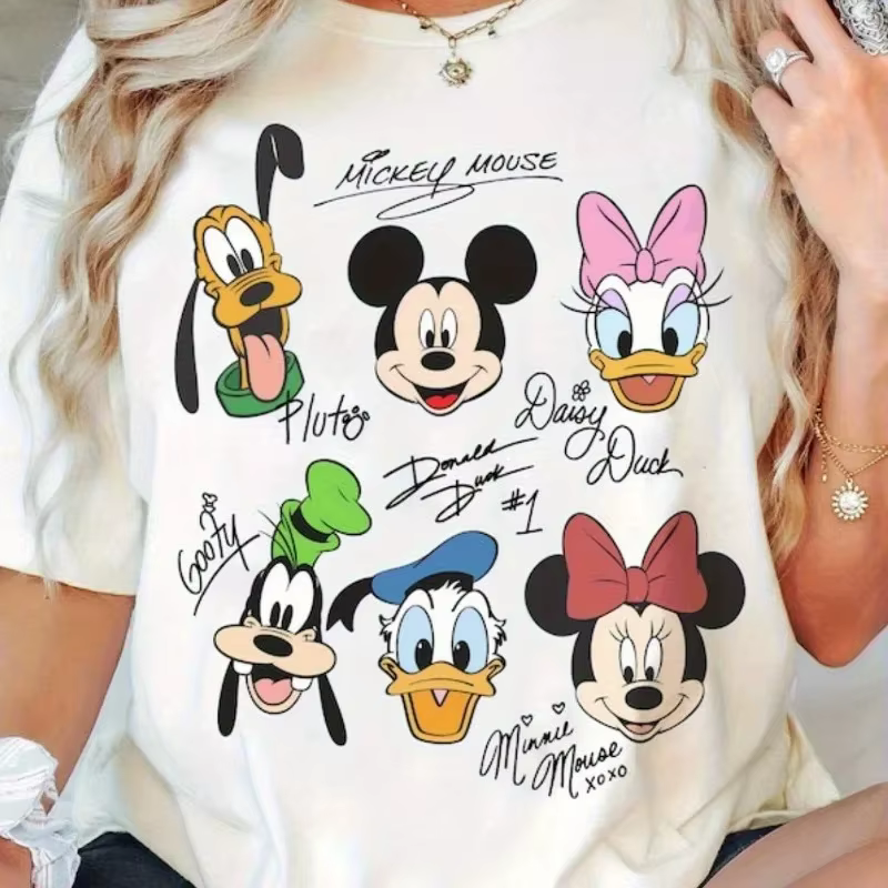 Nouveau T-shirt Confortable Imprimé Mickey et ses Amis 2026 – Motif Manches Courtes pour Adultes et 