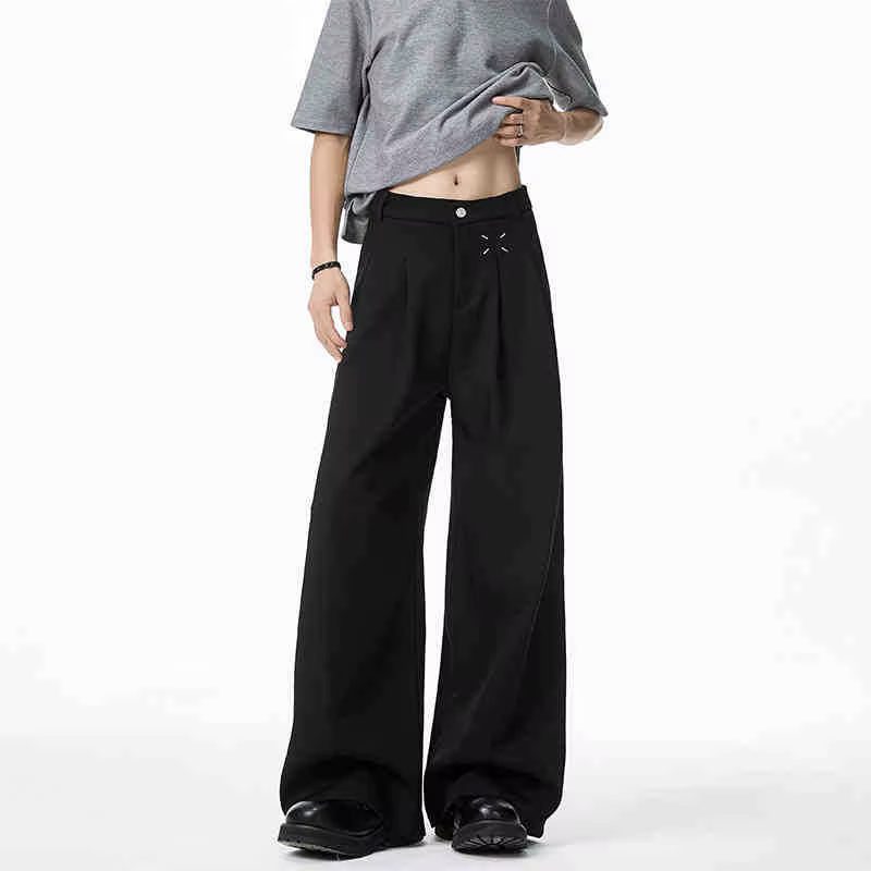 Pantalon noir pour homme, coupe droite, ample, décontracté, haut de gamme, à jambes larges