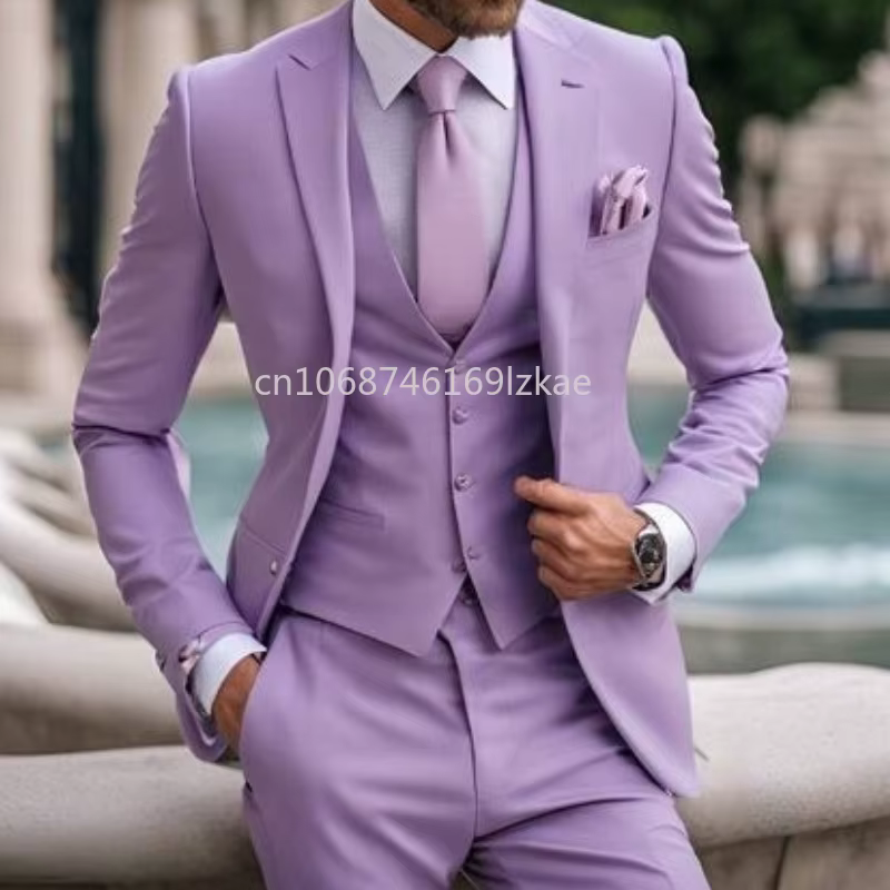 Costume 3 Pièces Violet Clair pour Homme, Classique, Formel, Élégant, Mariage, Marié, Smokings, Blaz