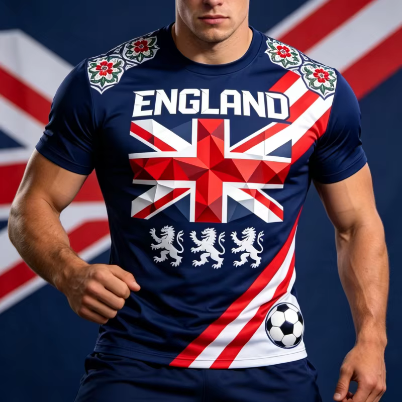 T-shirt d'été à manches courtes pour hommes, imprimé drapeau anglais, trois lions, football, séchage