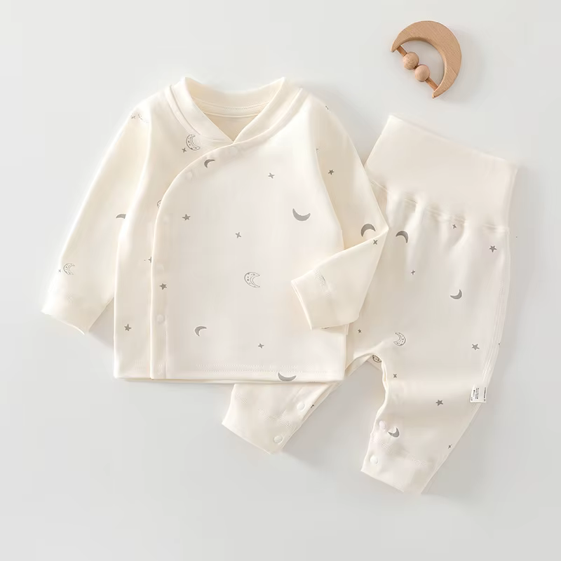 Ensemble pyjama en coton pour bébé, 2 pièces, col en v, manches longues, taille haute, chauffant le 
