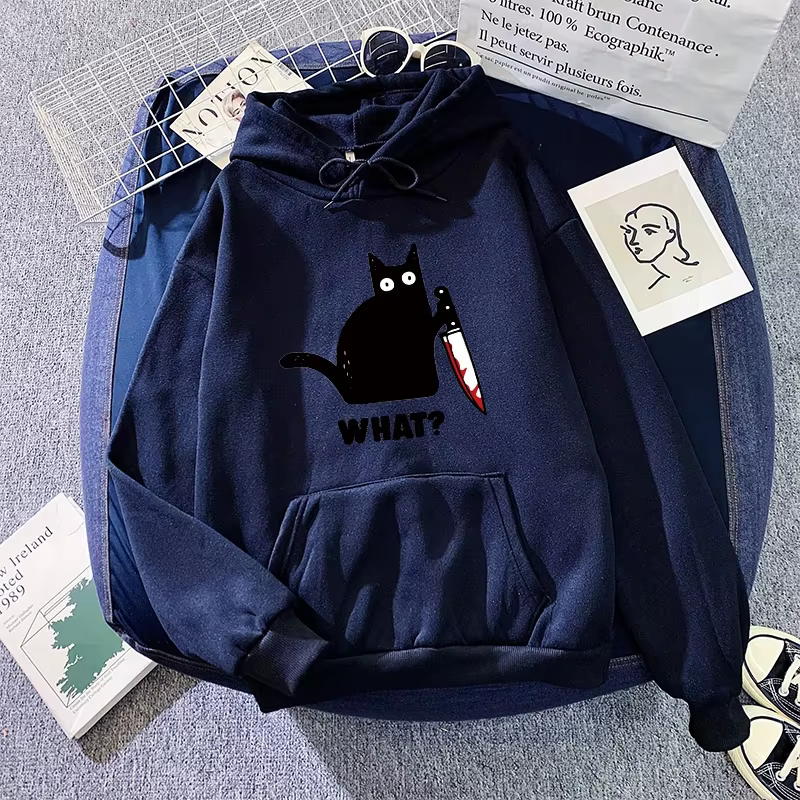 Sweat à capuche imprimé chat mignon pour femme, pull à manches longues, confortable et décontracté, 