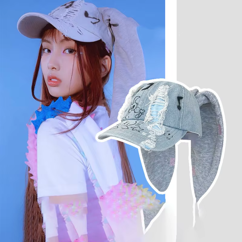 Niche Y2k oreilles de lapin Denim déchiré casquette de Baseball hommes et femmes personnalité foncée