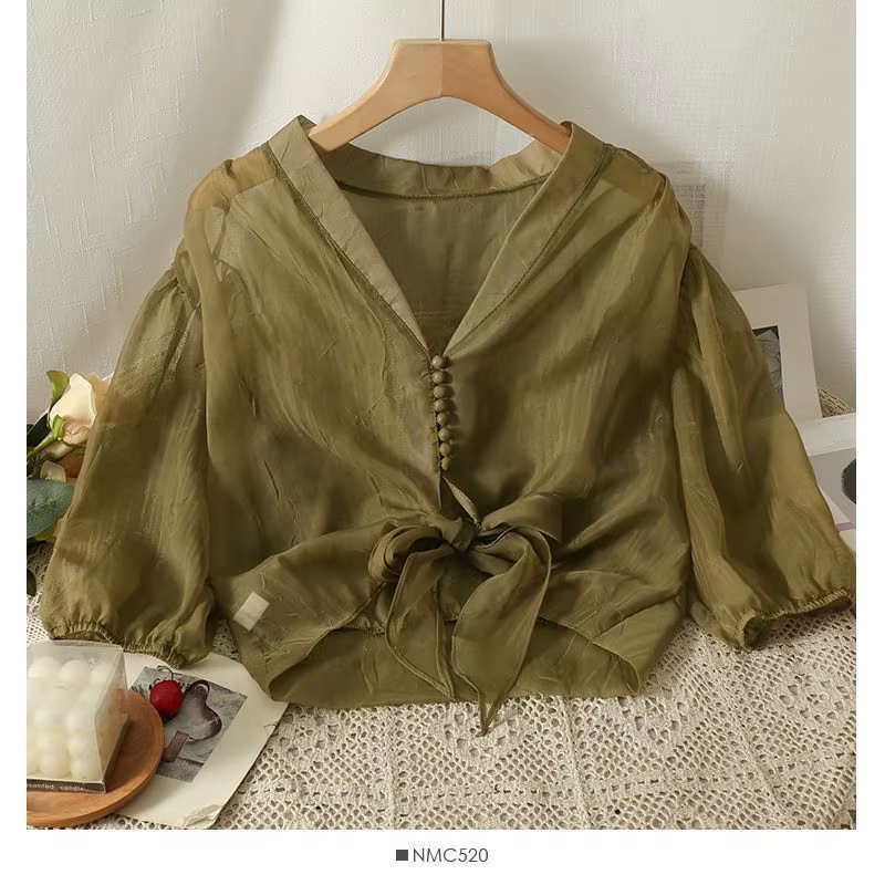 Chemise à manches bouffantes pour femmes, nouveau Design de mode, Niche, sangle fine, protection sol