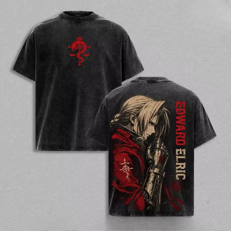 T-shirt Manga Fullmetal Alchemist Edward Elric pour Hommes et Femmes, T-shirt Vintage Lavé, T-shirt 