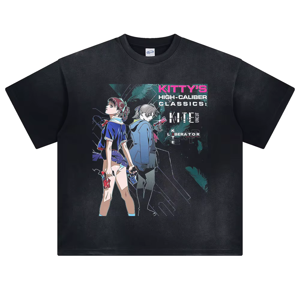 T-shirt rétro surdimensionné pour homme, Harajuku, Anime Killer Girl, imprimé, été, manches courtes,