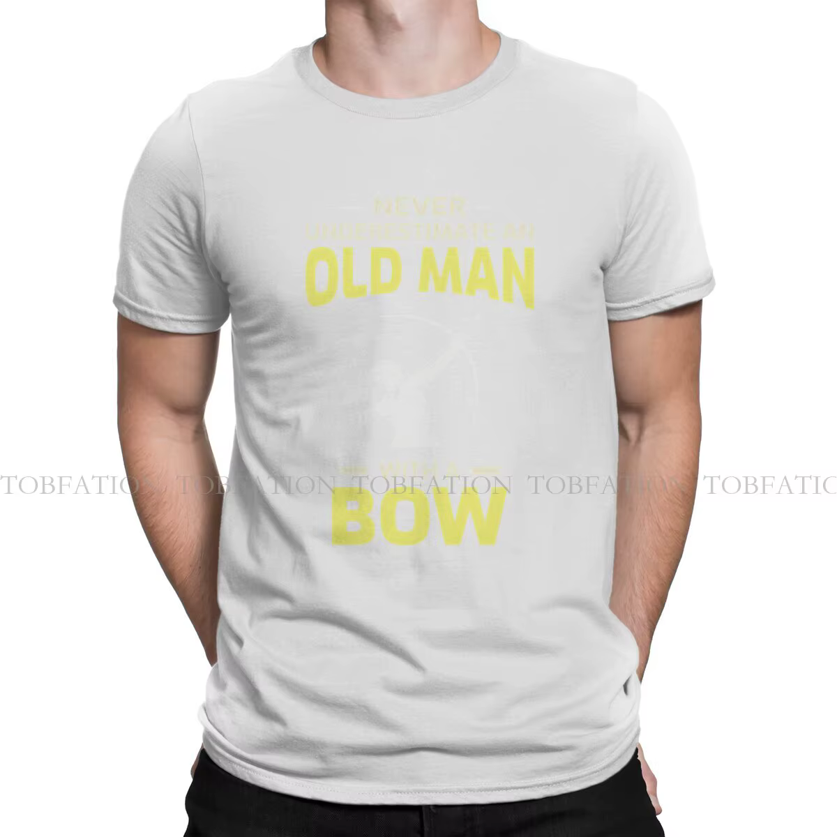 T-shirt de tir à l'arc créatif pour hommes, énonciations de vieil homme, arc, flèche, col rond, pur 