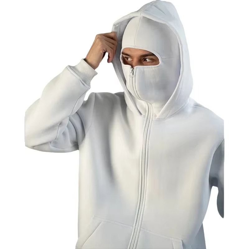 Sweat à capuche avec masque facial pour hommes, haut doublé en polaire coupe-vent, sweat à capuche d