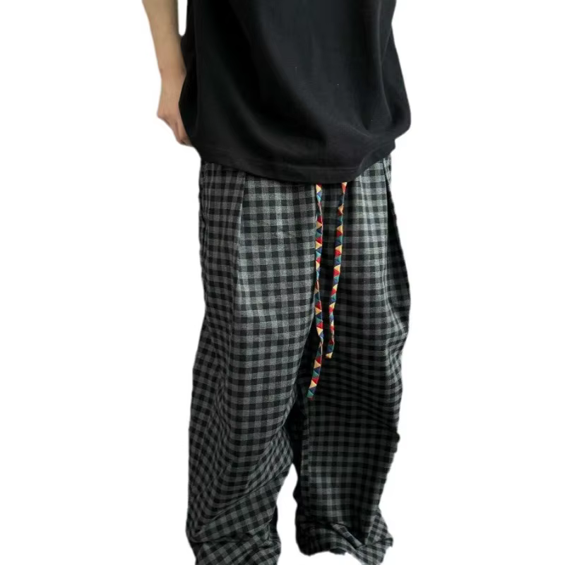 Pantalon vintage pour homme, noir et gris à carreaux, nouvelle collection automne, style japonais ré