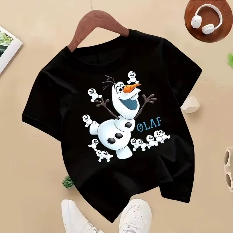 T-shirt décontracté à manches courtes Frozen Olaf pour enfants de 4 à 14 ans avec un design mignon, 