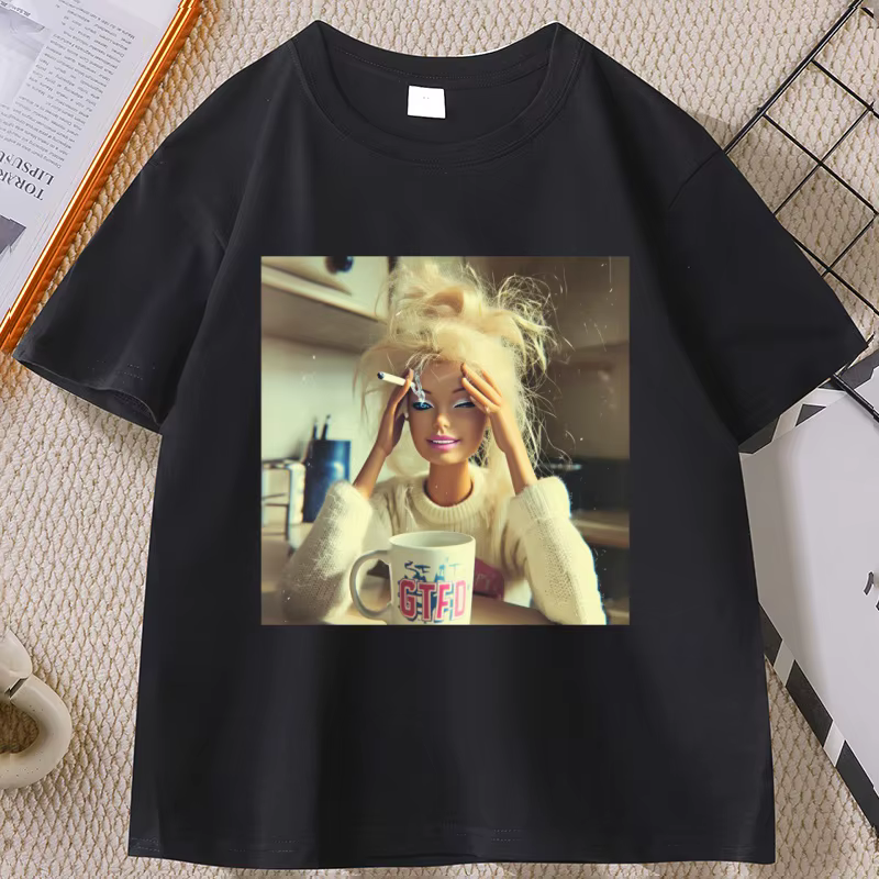 Drôle en détresse poupée visage Meme T-Shirt drôle coton à manches courtes col rond T-Shirt unisexe 